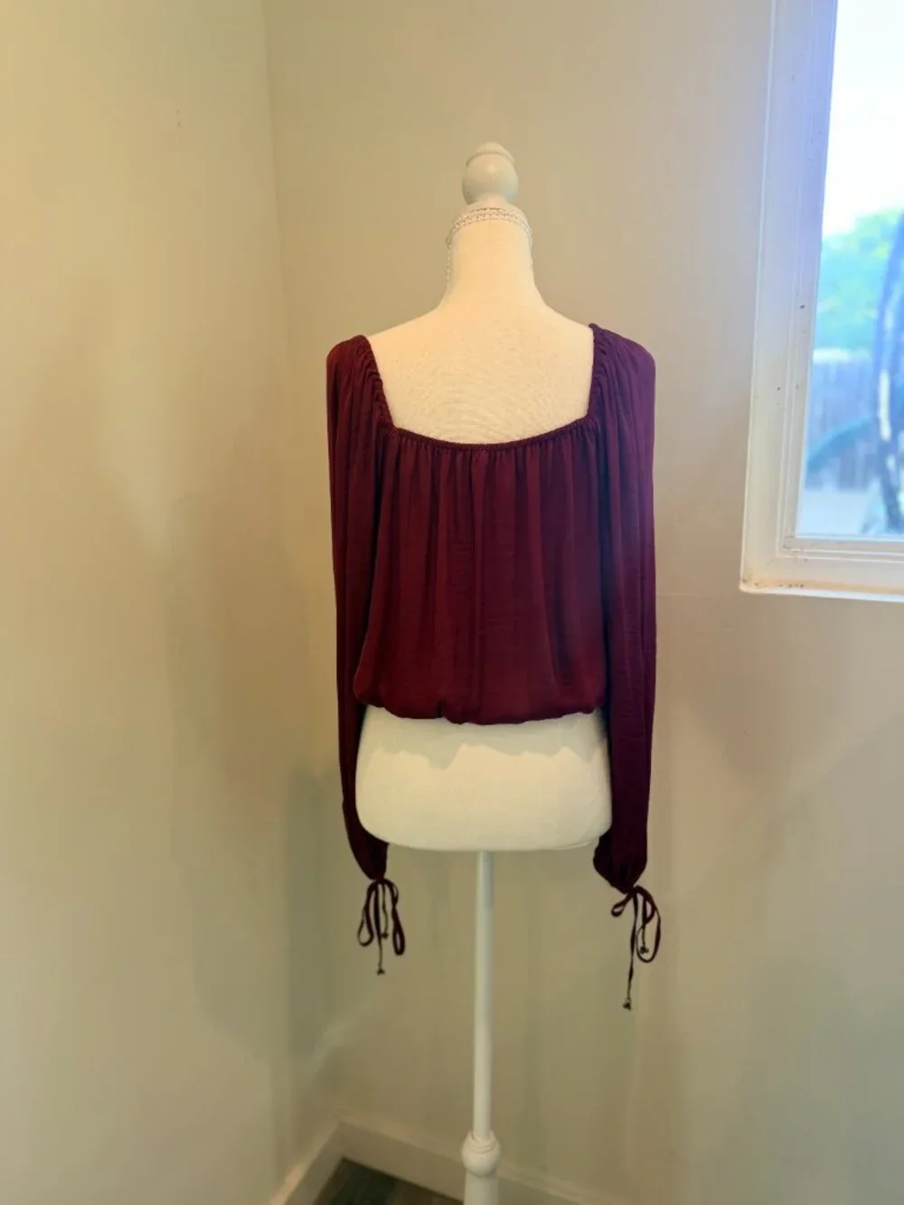 Free People Another Round Long Sleeve Bodysuit Burgundy Red Size XS